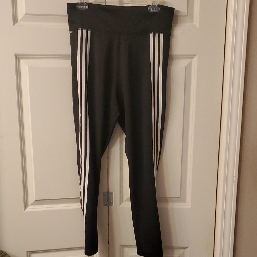 Adidas Women's Black Leggings with White Stripes